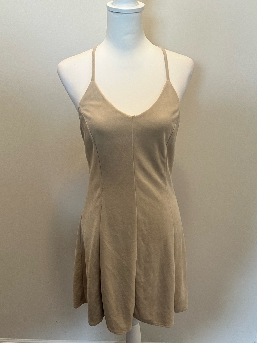 She + Sky Tan Spaghetti Strap V-Neck Mini Dress